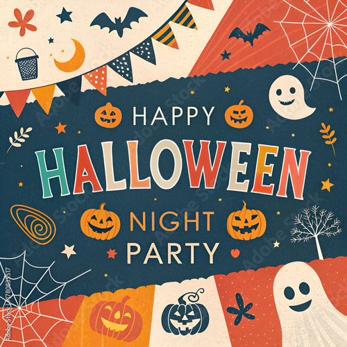 happy halloween night party banner