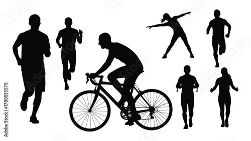 Sports and exercise silhouettes isolated on transparent background, Vector