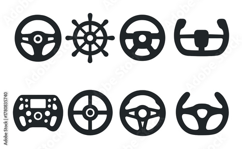 Various steering wheels and game controller designs silhouette set