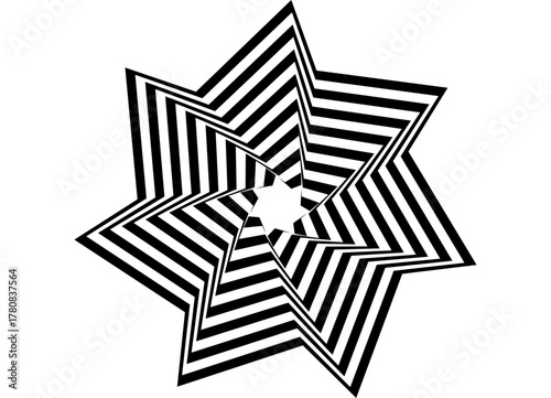 Abstract striped swirl star. Black Vector pattern on white background. Design element for covers, advertising, packaging, web design, explosion. Modern vector background with place for text. Logo
