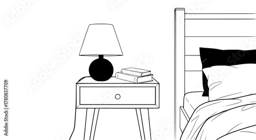 Vector of a nightstand with lamp and book on top