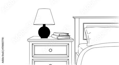 Vector of a nightstand with lamp and book on top
