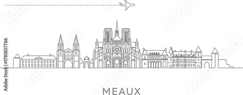 Meaux Skyline with Airplane and Dash Line