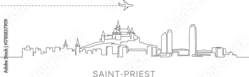 Saint-Priest Skyline with Airplane and Dotted Line