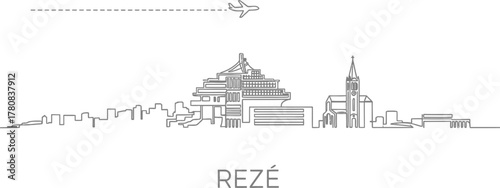 Reze Skyline Airplane Travel Line Art