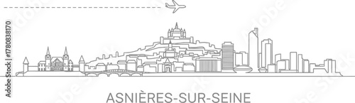 Asnières-sur-Seine Skyline with Airplane