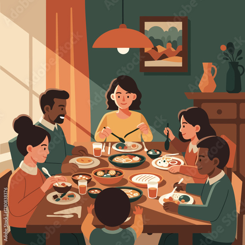 Family Dinner Gathering A Warm and Joyful Meal Together.