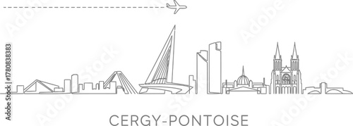 Cergy-Pontoise Skyline with Airplane Silhouette