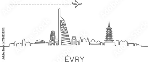 Evry Skyline with Airplane Travel Icon