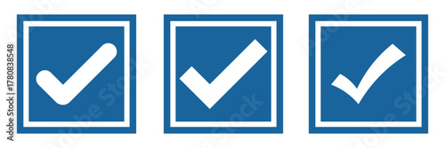 Blue check mark tick verification icon. Set of social media verified icons. Blue tick verified badge icon. Check badge icon vector set. Social media official account tick symbol. 
