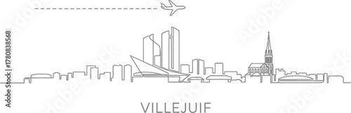 Villejuif Skyline with Airplane and Cityscape Line Art