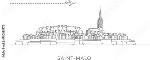 Saint-Malo Skyline with Airplane Silhouette