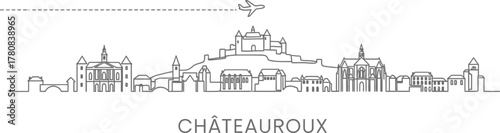 Chateauroux Skyline with Airplane and Contrail