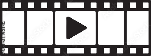 Film strip with play button in black and white