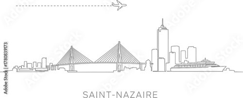Saint-Nazaire Skyline with Bridge, Ship, and Airplane