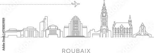 Roubaix Skyline with Airplane Silhouette