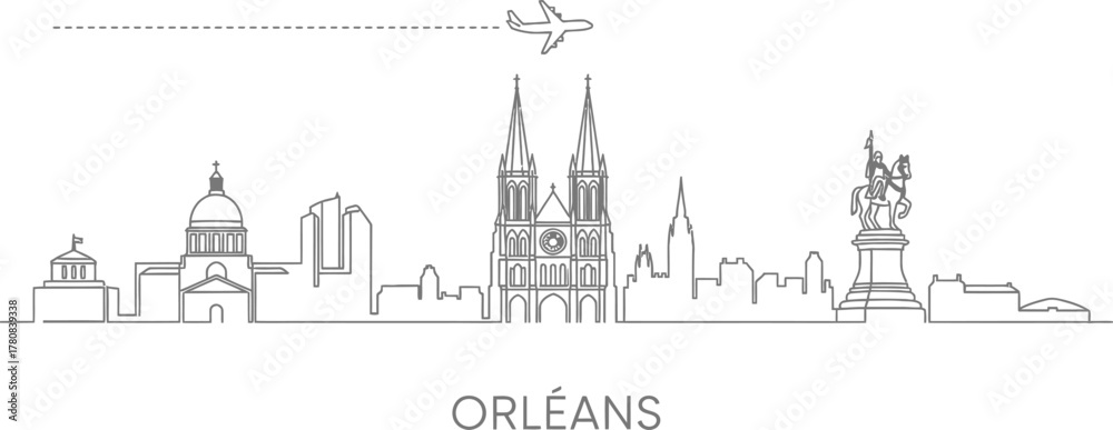 Fototapeta premium Orleans Cityscape Skyline with Airplane Flying Overhead