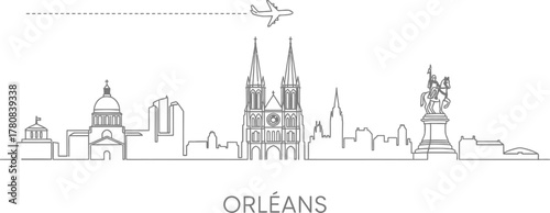 Orleans Cityscape Skyline with Airplane Flying Overhead