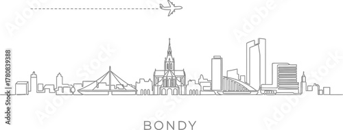 Minimalist Bondy Skyline with Airplane Travel Icon