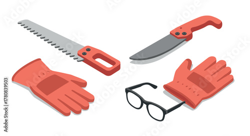 Isometric set of safety tools and accessories