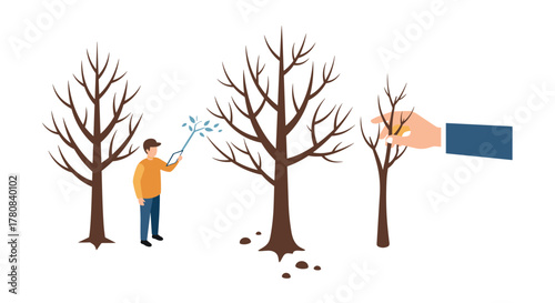Conceptual growth and care with minimalist trees and hand