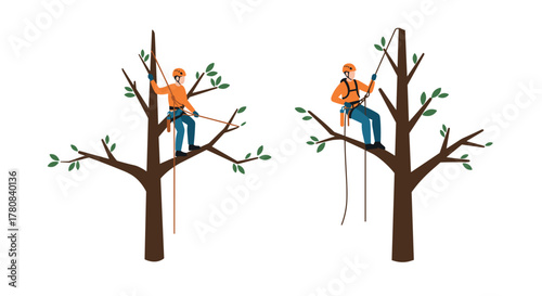 Tree climbers in action safety and adventure in flat design