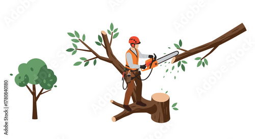 Professional arborist pruning trees with chainsaw safely and efficiently