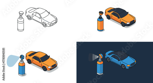 Isometric car painting stepbystep process with gradient colors
