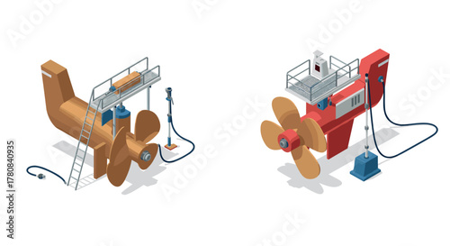 Isometric marine propulsion systems detailed ship propellers and engines design