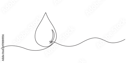 Continuous line drawing of drop. A drop of water or other liquid. One line drawing background. Vector illustration. Editable stroke, Continuous line drawing of drop. Water drop line icon. One line 