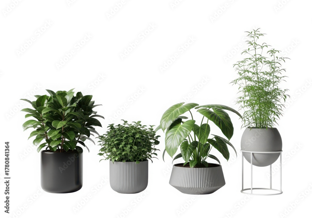 Fototapeta premium Diverse collection of modern potted green indoor houseplants.