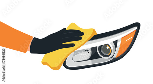 Car maintenance concept with hand cleaning vehicle headlight in flat design
