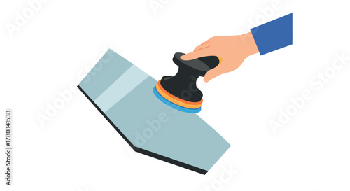 Hand holding tool with suction cup for glass handling in modern flat style design