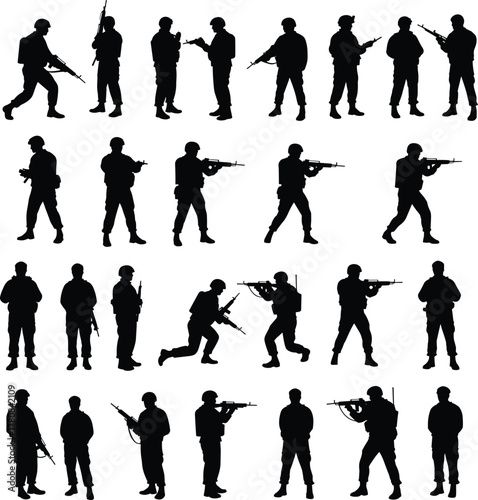 Soldier, Silhouette, Vector, Army, Military, Weapon, Gun, Combat, Tactical, Force, Security, War, Fighter, Outline, Illustration