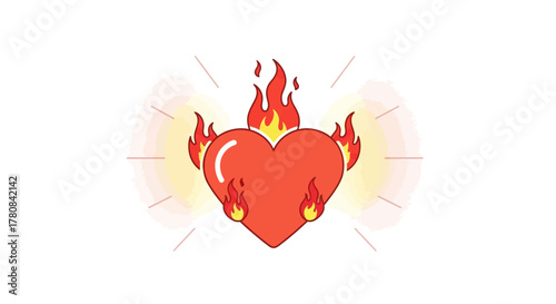 Burning Heart Illustration - A Fiery Symbol of Passion, Love, and Intense Emotion in a Vector Design