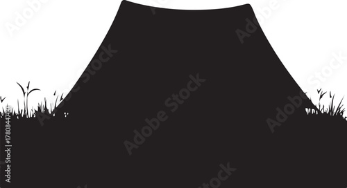 Black silhouette of a tent on grass camping white