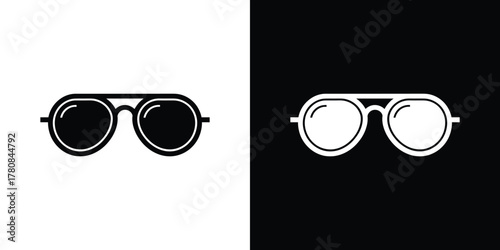 Sunglasses Aviator Style with Round Lenses Transparent Background, Black and White