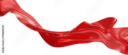 Flying red silk textile fabric flag background. Smooth elegant red Satin Isolated on white Background for grand opening ceremony. Red curtain. 3d png illustration