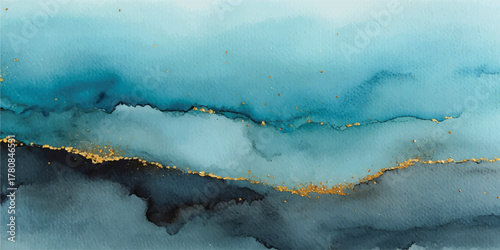 Blue ice texture on the river under a bright blue sky with white clouds forming a light landscape