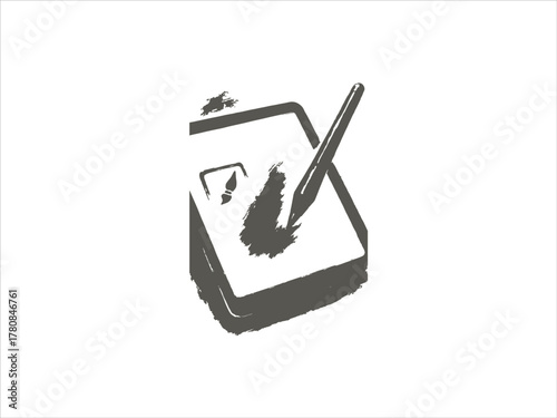 Digital painting concept, stylus pen and virtual brush on tablet screen