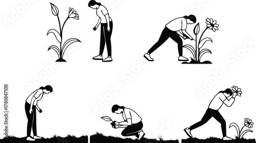 Woman tending her flourishing garden, nurturing plants with care, enjoying the fresh air and sunshine, a moment of serene connection with nature