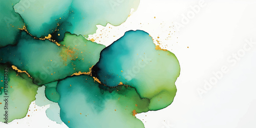 Abstract green and blue watercolor paper texture with ink splash illustrationAbstract green and blue watercolor paper texture with ink splash illustration