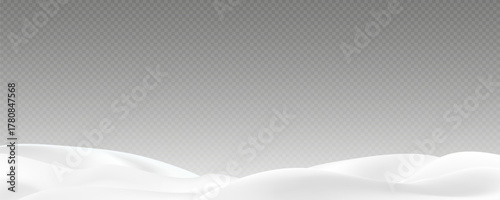 Snowdrifts, winter background for banners, advertising, and postcards. Winter landscape with snow-covered hills, falling snow, blizzard, snowstorm, vector, 3D effect.