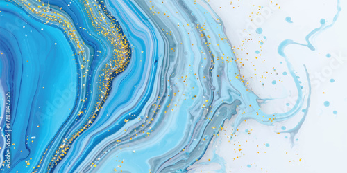 Abstract watercolor blue water texture design with swirling light waves and liquid color flow