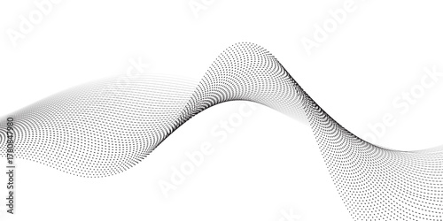 Flowing dots particles wave pattern halftone gradient curve shape isolated modern