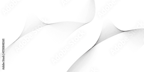 Flowing dots particles wave pattern halftone gradient curve shape isolated modern