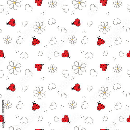 Ladybug heart flower pattern love background design