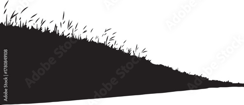 Black silhouette of grassy hill with white background