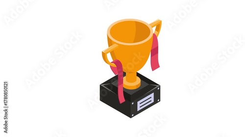 Isometric animated icon of trophy, denoting achievement, victory, success, excellence, and recognition.