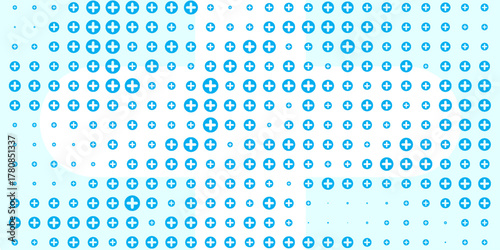 Healthcare medical background. Light blue cross pattern. Math plus symbol wallpaper. Tech backdrop for presentation, banner, booklet, brochure, leaflet. Vector hospital pattern template
